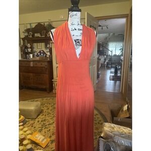 Reborn J Women's Size Large Long Maxi Halter Dress Orange Extra Long Tie
